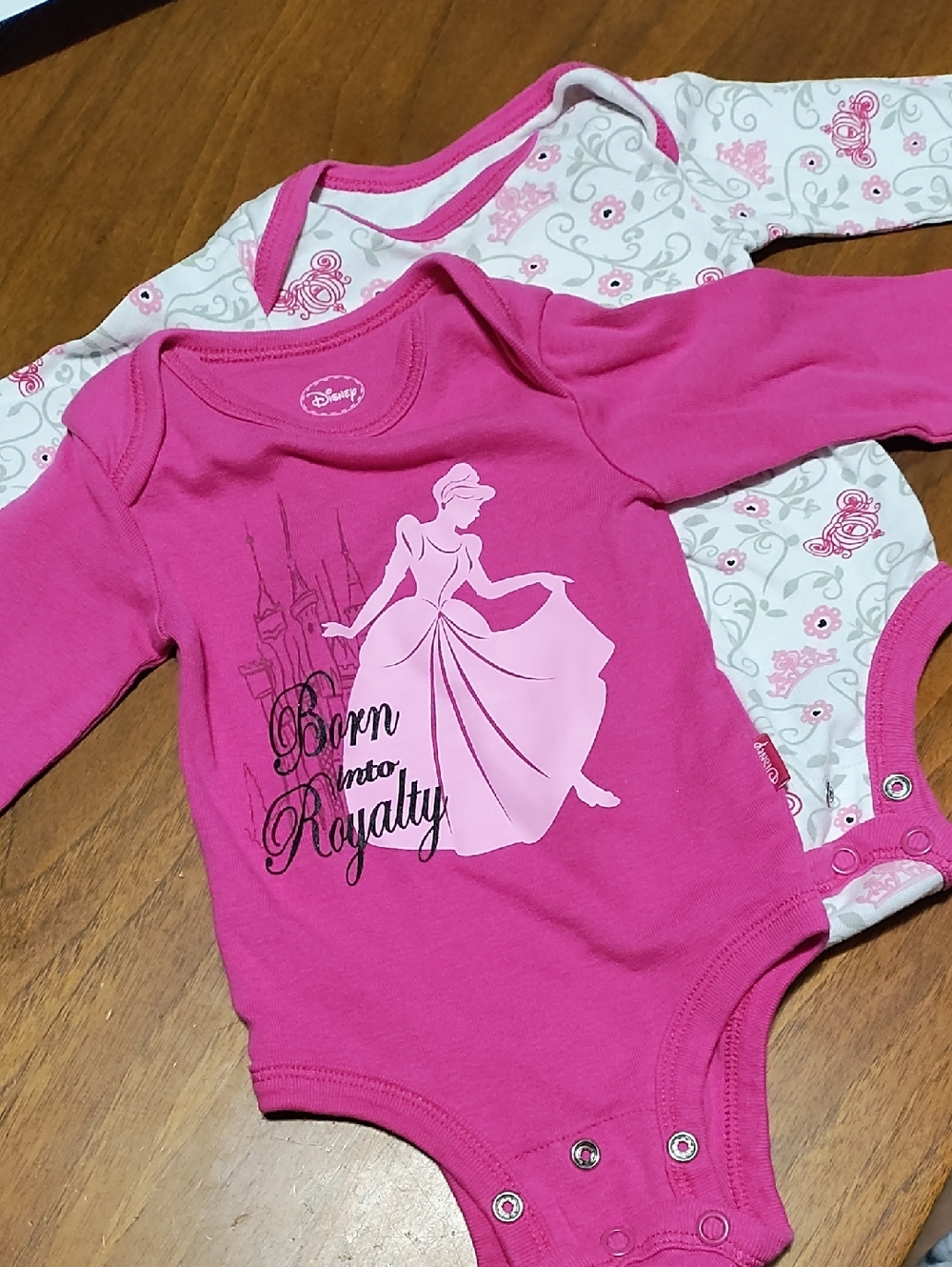 Disney Princess Cinderella, Set Of 2 Onesies, Long-sleeve, Adjustable Fit, 0-3mo